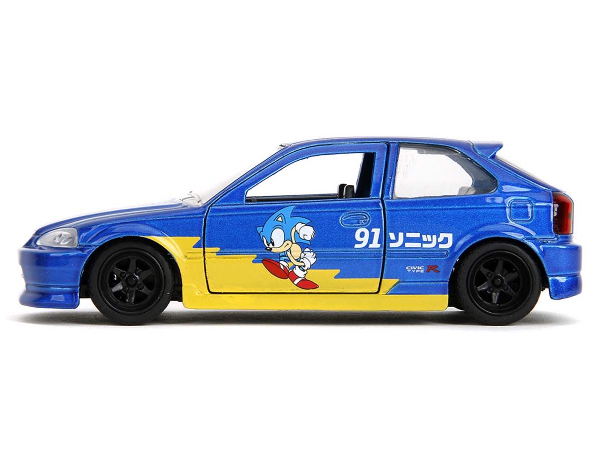 Jada  1997 Honda Civic Type R Blue Metallic with Graphics Sonic the Hedgehog - 1991 Video Game Hollywood Rides Series 1-32 Scale Diecast Model Car