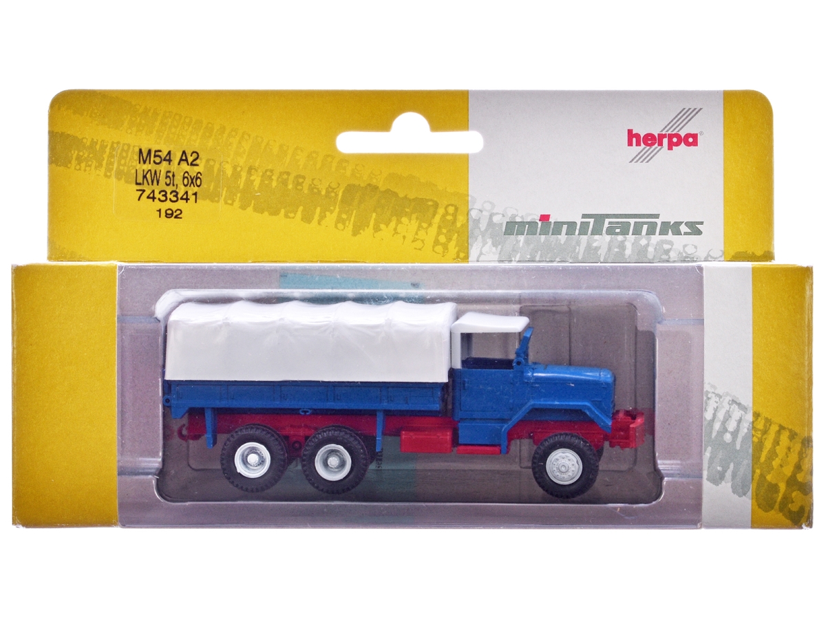 006461BL Am General M54 6x6 0.5 Ton Truck Blue with White Top 1-87 HO Scale Plastic Model Car