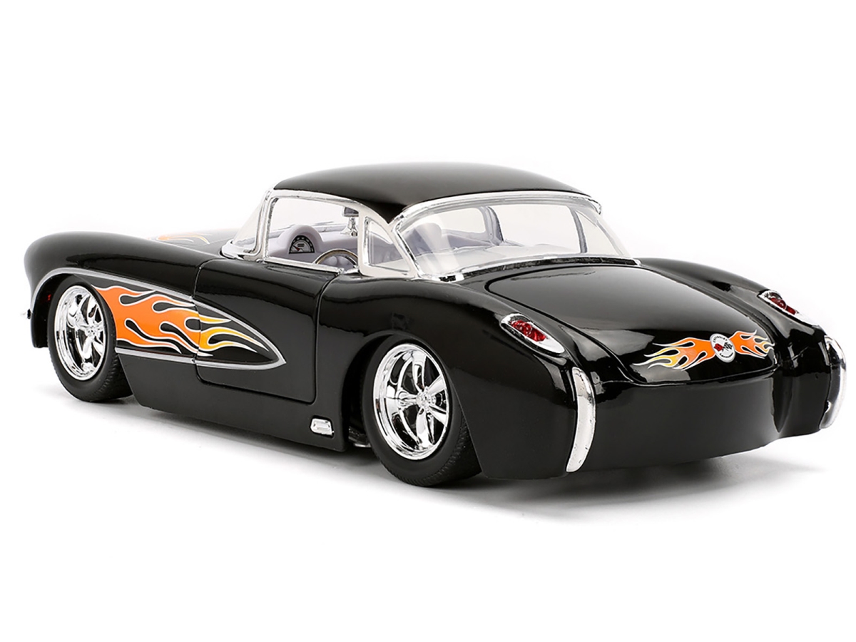Jada JA36300 1957 Chevrolet Corvette Black with Flame Graphics & White Interior Bigtime Muscle Series 1-24 Scale Diecast Model Car