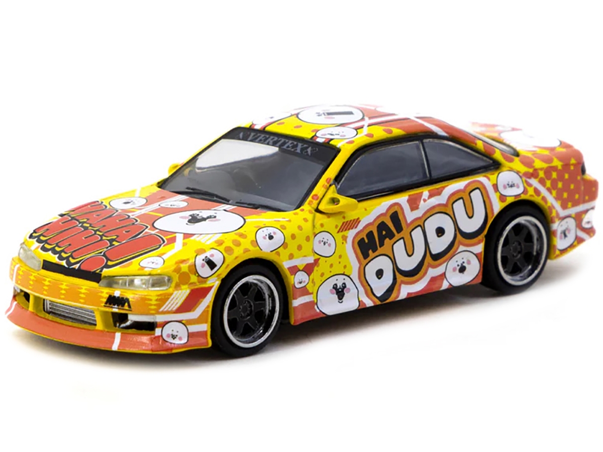 Picture of Tarmac Works T64G-018-DUDU Nissan Silvia - S14 Vertex Right Hand Drive Hai Dudu - IMX Special Edition Yellow & Orange with Graphics Global64 Series 1-64 Scale Diecast Model Car