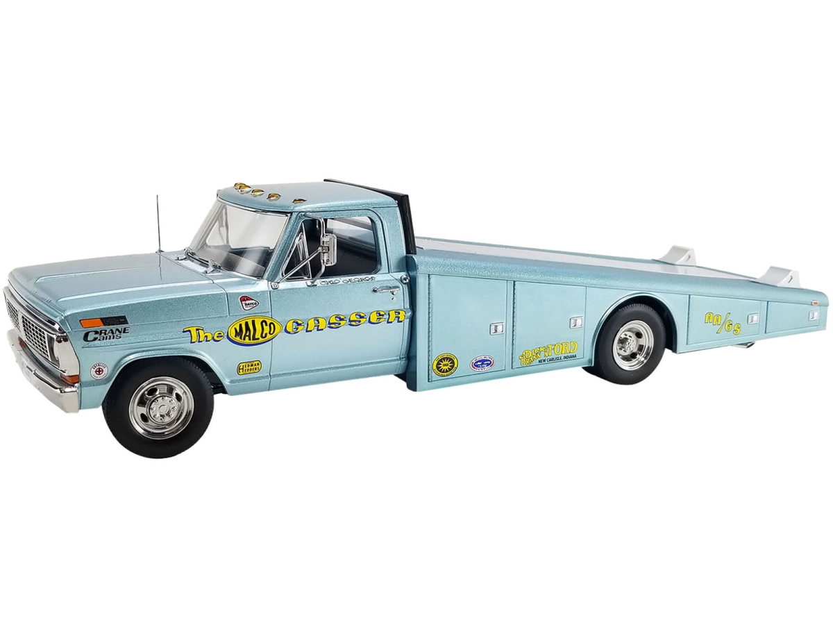 Picture of Acme A1801421 1-18 Scale 1970 Ford F-350 Ramp Truck Metallic Malco Gasser Worldwide Diecast Model Car - Light Blue