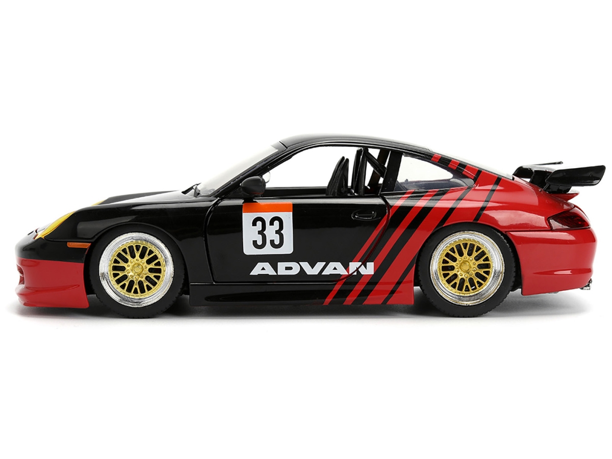Jada 36371 1-24 Scale Porsche 911 GT3 RS 996 No.33 ADVAN Hyper-Spec Series Diecast Model Car - Black & Red