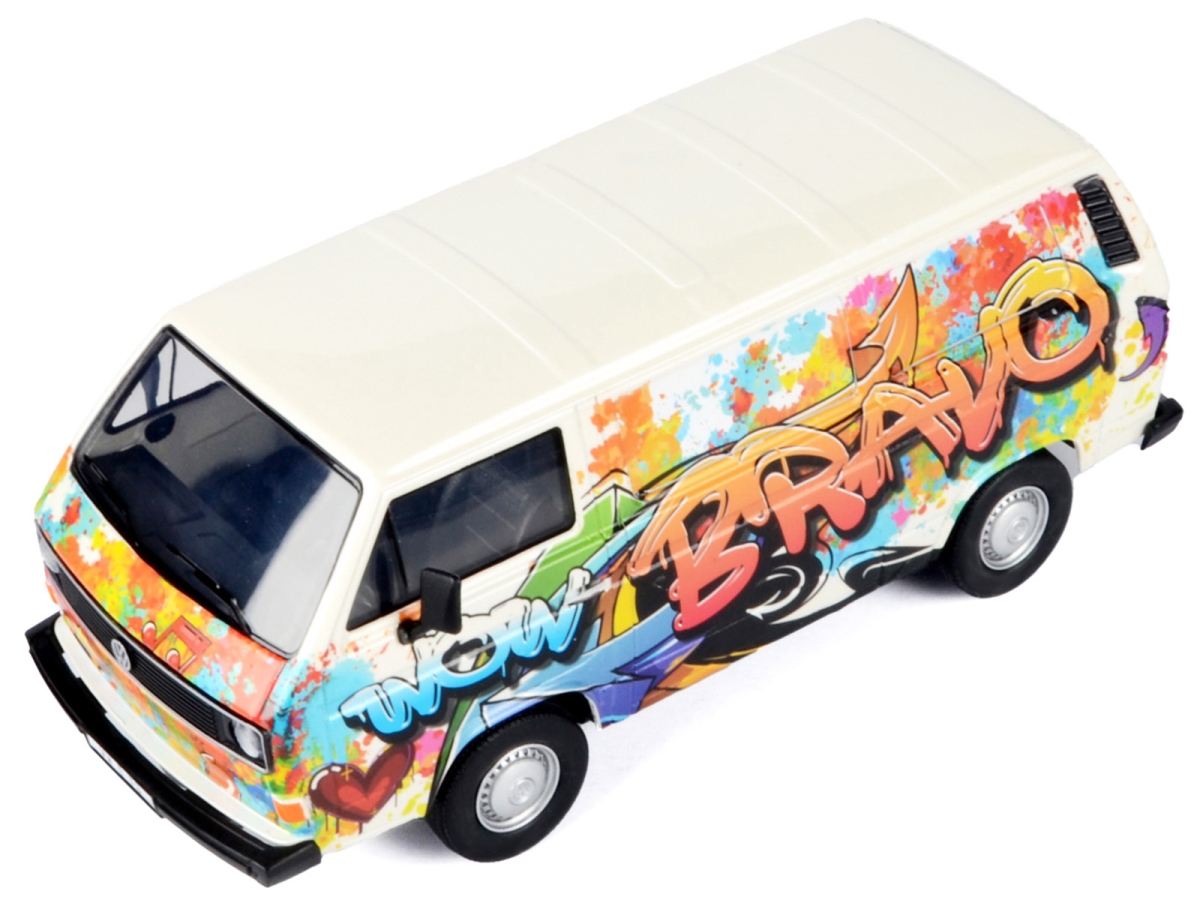 79599 Volkswagen Type 2 T3 Van White Metallic with Graffiti Graphics 1-24 Scale Diecast Model Car