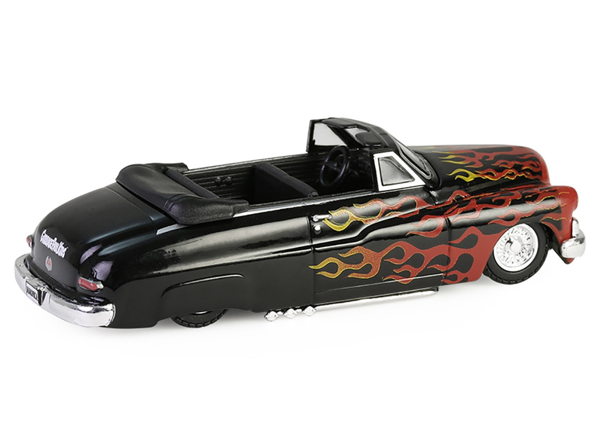 Picture of Greenlight 54110F 1950 Mercury Eight Convertible Lowrider Black with Flames Menacing Monica Garbage Pail Kids Series 7 1-64 Scale Diecast Model Car