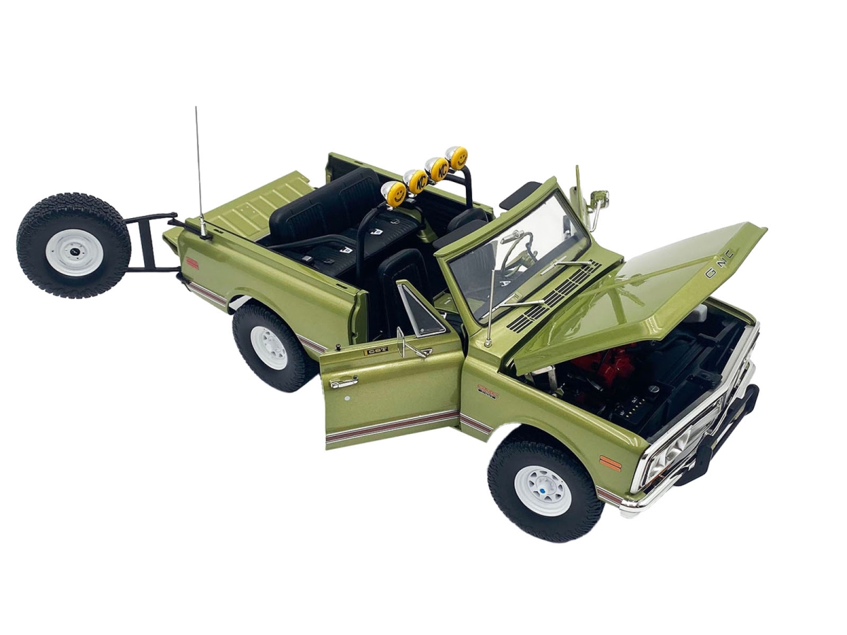 Picture of Acme A1807714 1972 GMC Jimmy Olive Metallic with White Top KC Highlighter Limited Edition to 300 Piece Worldwide 1-18 Scale Diecast Model Car