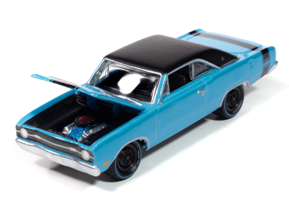 JLPC016-JLSP414 1969 Dodge Dart GTS 340 Blue with Black Top & Stripes Goodyear Streak Pop Culture 2025 Release 1 1-64 Scale Diecast Model Car