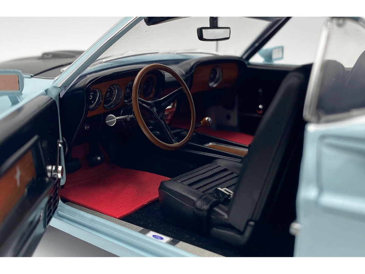 Picture of Acme A1801885 1969 Ford Mustang Mach 1 428 Cobra Jet Aztec Aqua Blue with Black Hood Limited Edition to 400 Piece Worldwide 1-18 Scale Diecast Model Car