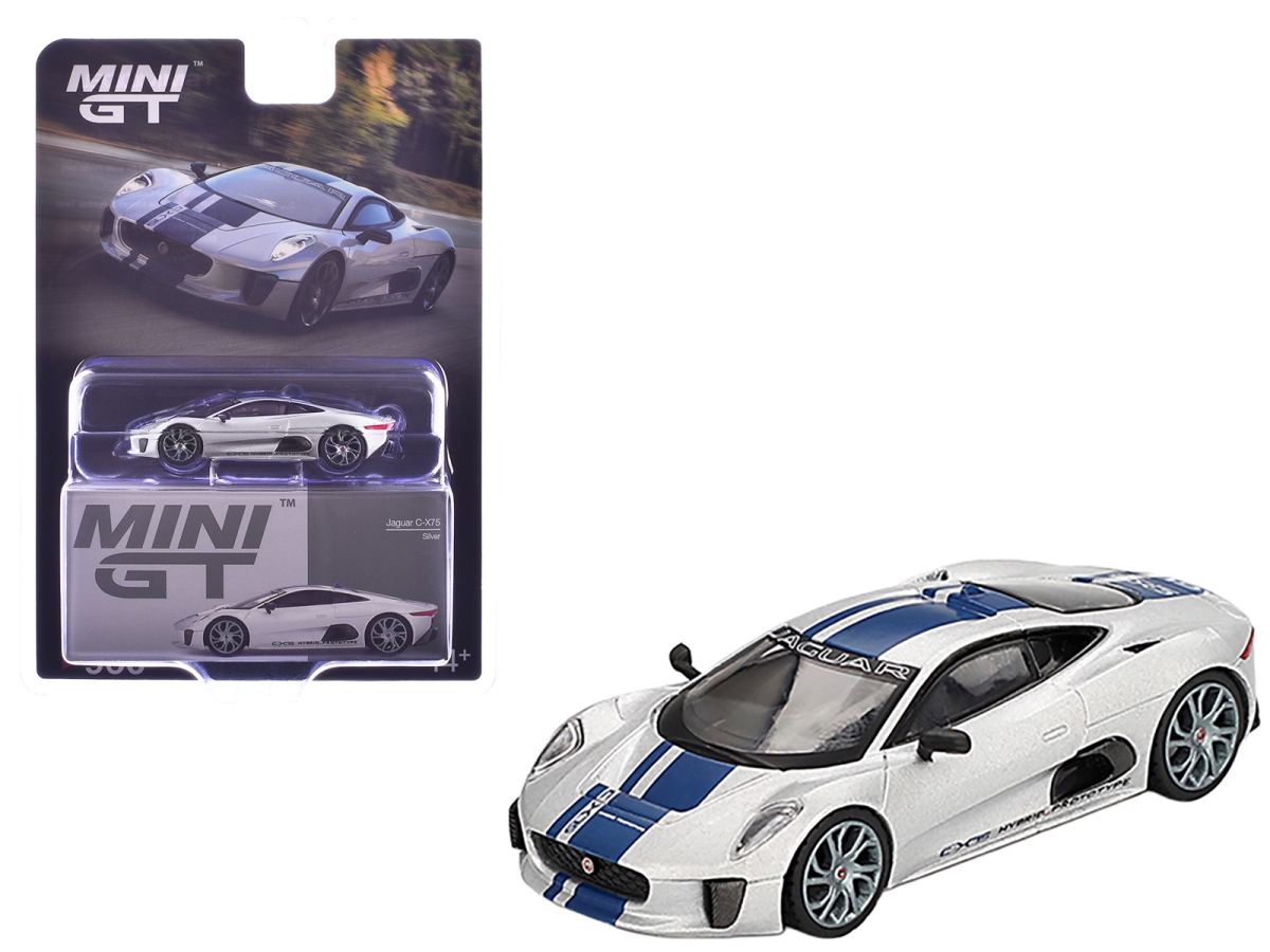 MGT00960 Jaguar C-X75 Silver Metallic with Blue Stripes Limited Edition 1-64 Scale Diecast Model Car