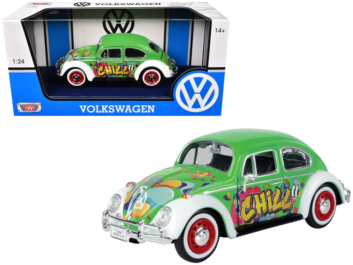 79598 1966 Volkswagen Beetle Green with Graffiti Graphics 1-24 Scale Diecast Model Car