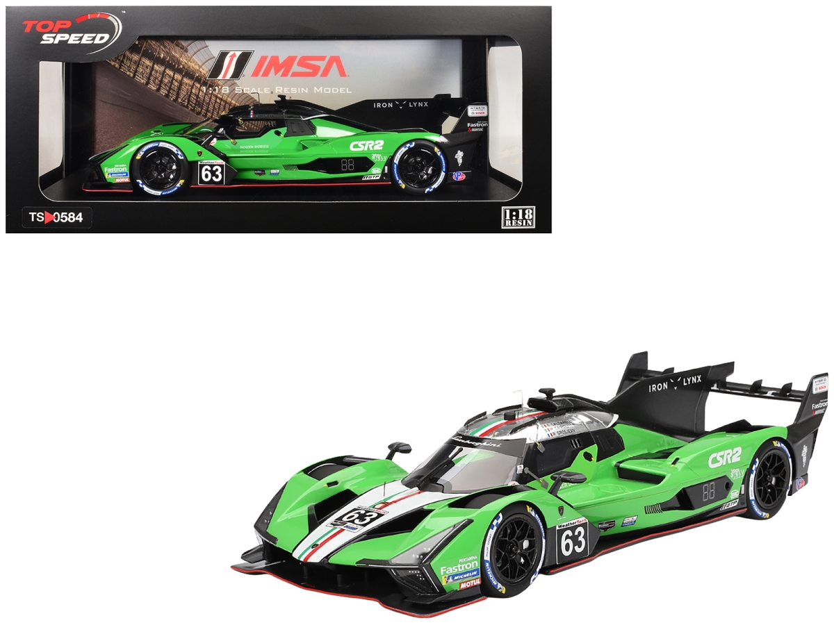 TS0584 Lamborghini SC63 No63 Matteo Cairoli  Andrea Caldarelli  Romain Grosjean Iron Lynx IMSA 12 Hours of Sebring 2024 118 Scale Model Car