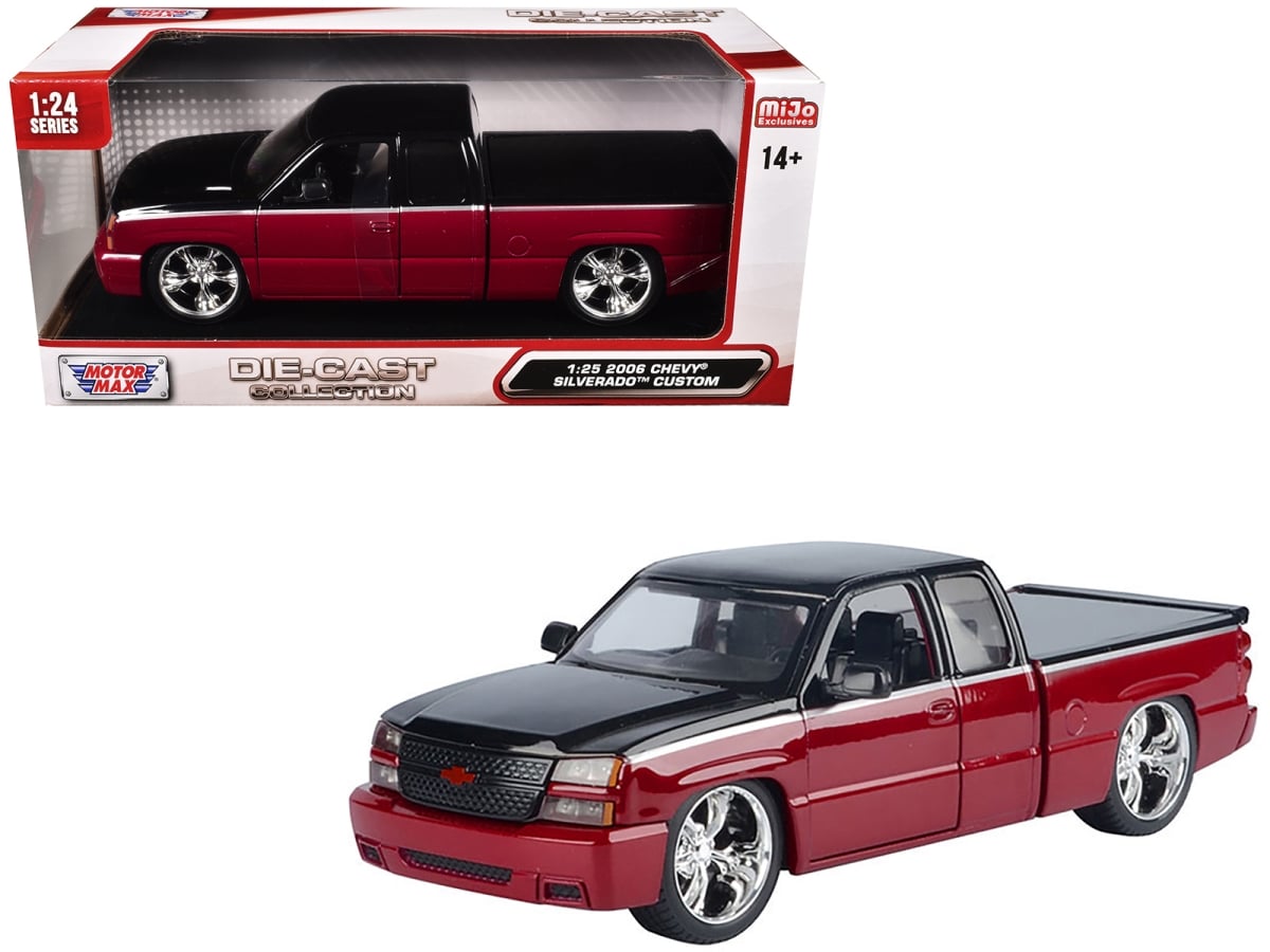 2006 Chevrolet Silverado Custom Pickup Truck Red Metallic & Black with Silver Stripes Die-Cast Collection Series 1-25 Scale Diecast Model Car
