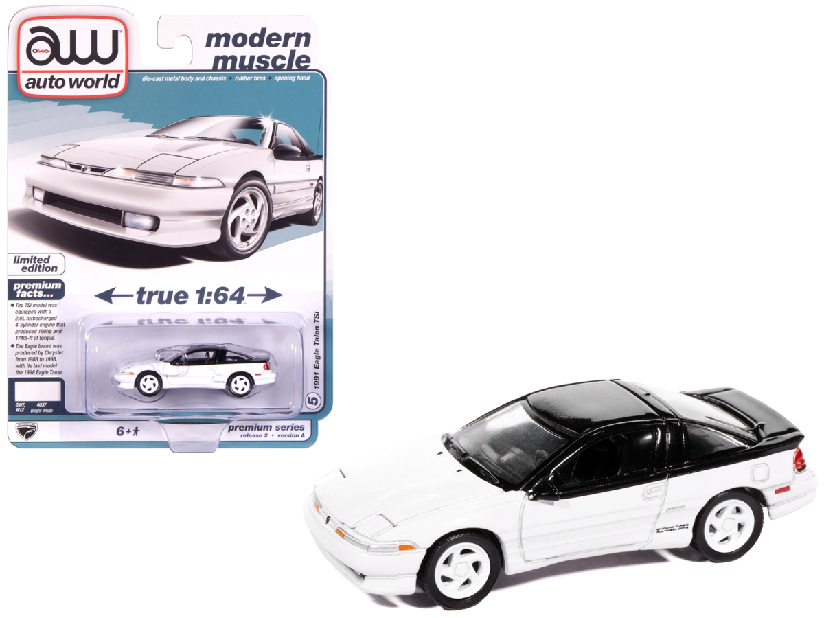 Autoworld 64512-AWSP196A 1991 Eagle Talon TSI Bright White with Black Top Modern Muscle Series 1-64 Scale Diecast Model Car