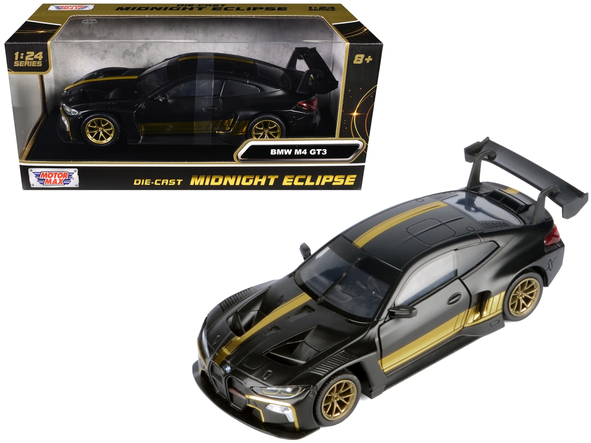 79206BK BMW M4 GT3 Matte Black with Gold Stripes Midnight Eclipse Series 1-24 Scale Diecast Model Car