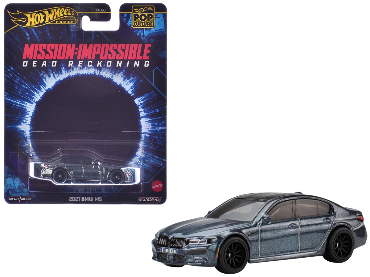 Hotwheels JBL58 2021 BMW M5 Gray Metallic with Black Top Mission-Impossible Dead Reckoning 2023 Movie Pop Culture Series Diecast Model Car