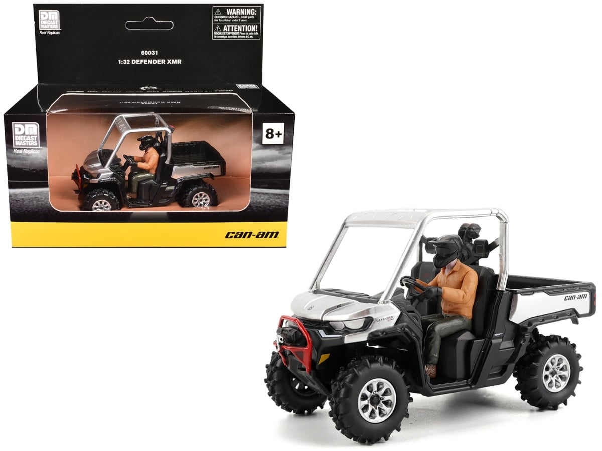 60031 Can-Am Defender XMR Silver Metallic & Black with Driver Figure 1-32 Scale Diecast Model Car