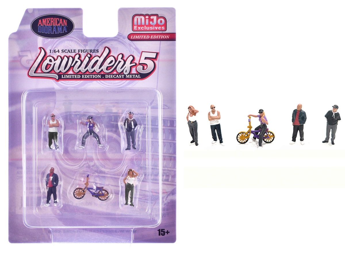 AD-2427MJ Lowriders No.5 5 People 1 Bicycle Diecast Figures Set 1-64 Scale Model Kit - 6 Piece