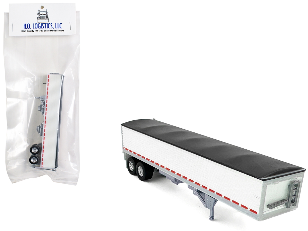 HL-469 Covered Grain Trailer White with Black Tarp 1-87 HO Scale Plastic Model Car