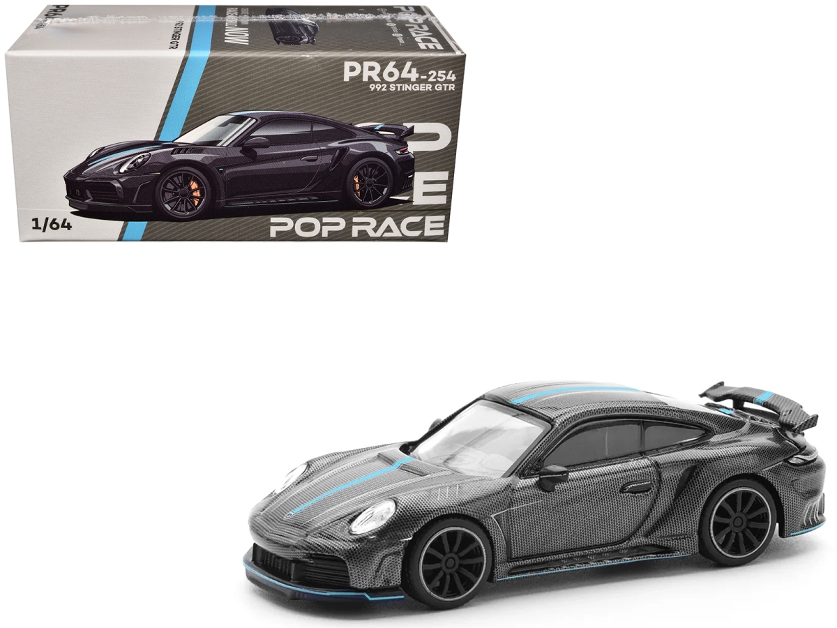 PR640254 992 Stinger GTR Carbon Edition with Blue Stripe 1-64 Scale Diecast Model Car