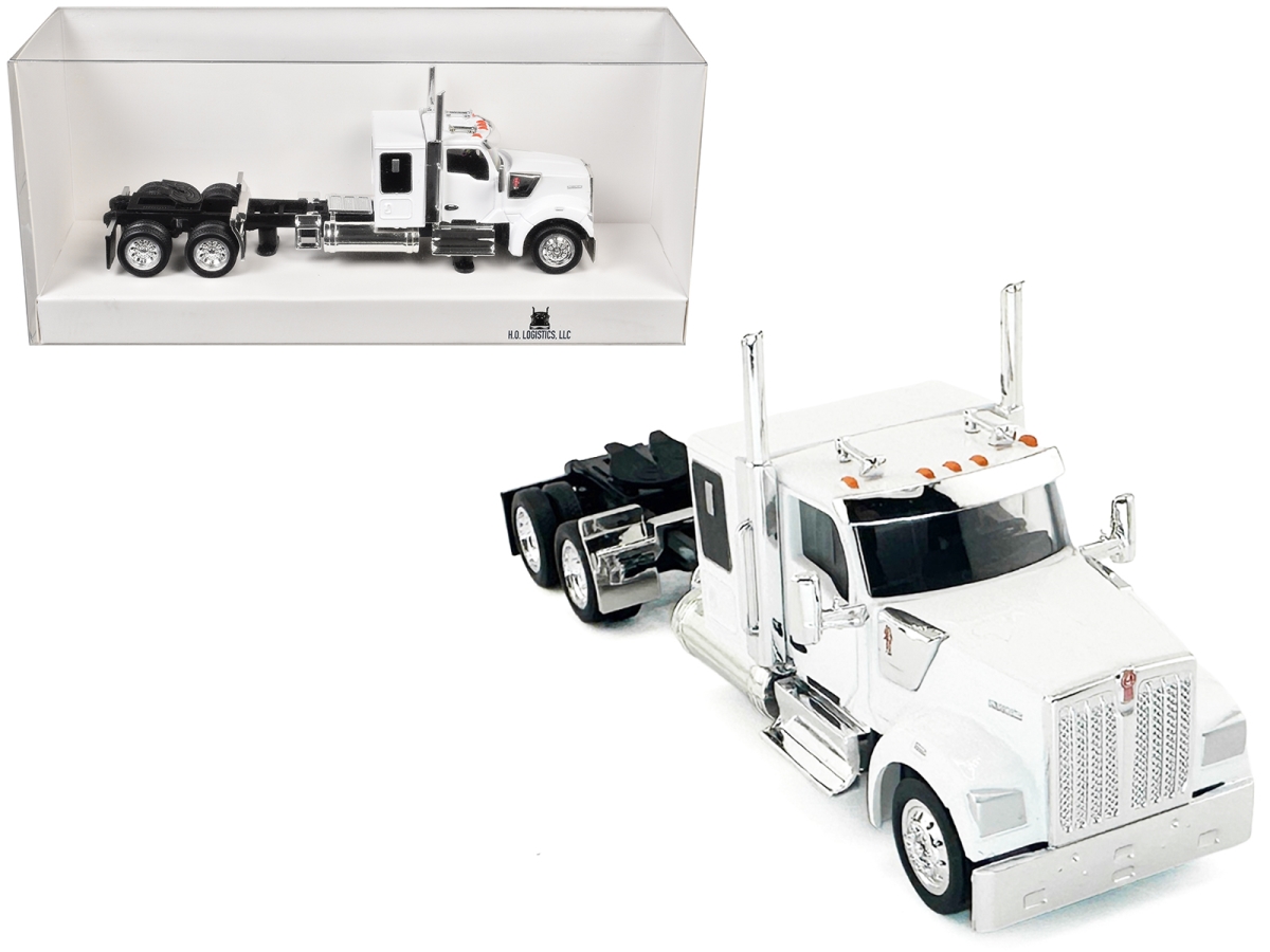 HL-990073 Kenworth W990 with Flat Top Sleeper Cab White 1-87 HO Scale Plastic Model Car
