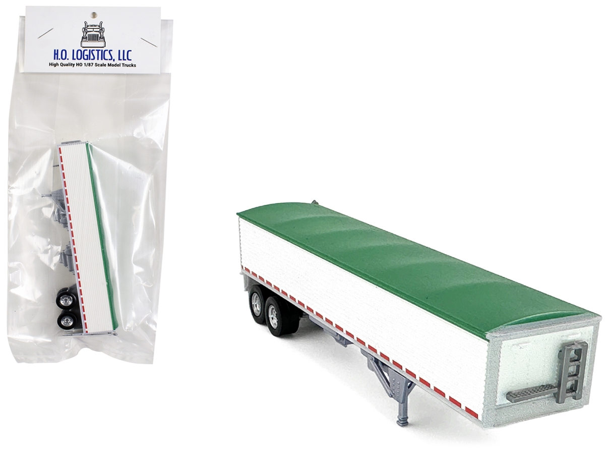 HL-466 Covered Grain Trailer White with Green Tarp 1-87 HO Scale Plastic Model Car