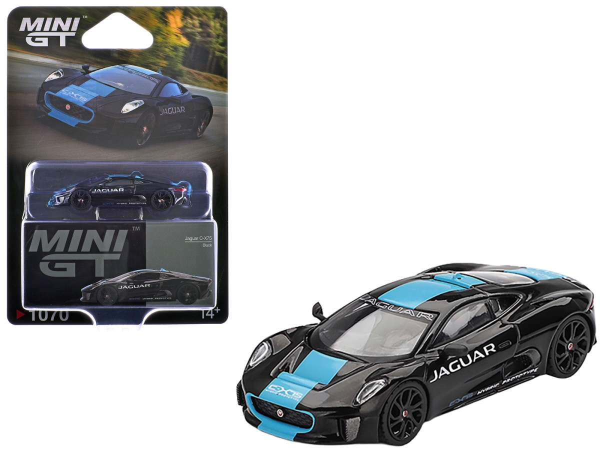 MGT01070 Jaguar C-X75 Black with Light Blue Stripe Limited Edition 1-64 Scale Diecast Model Car