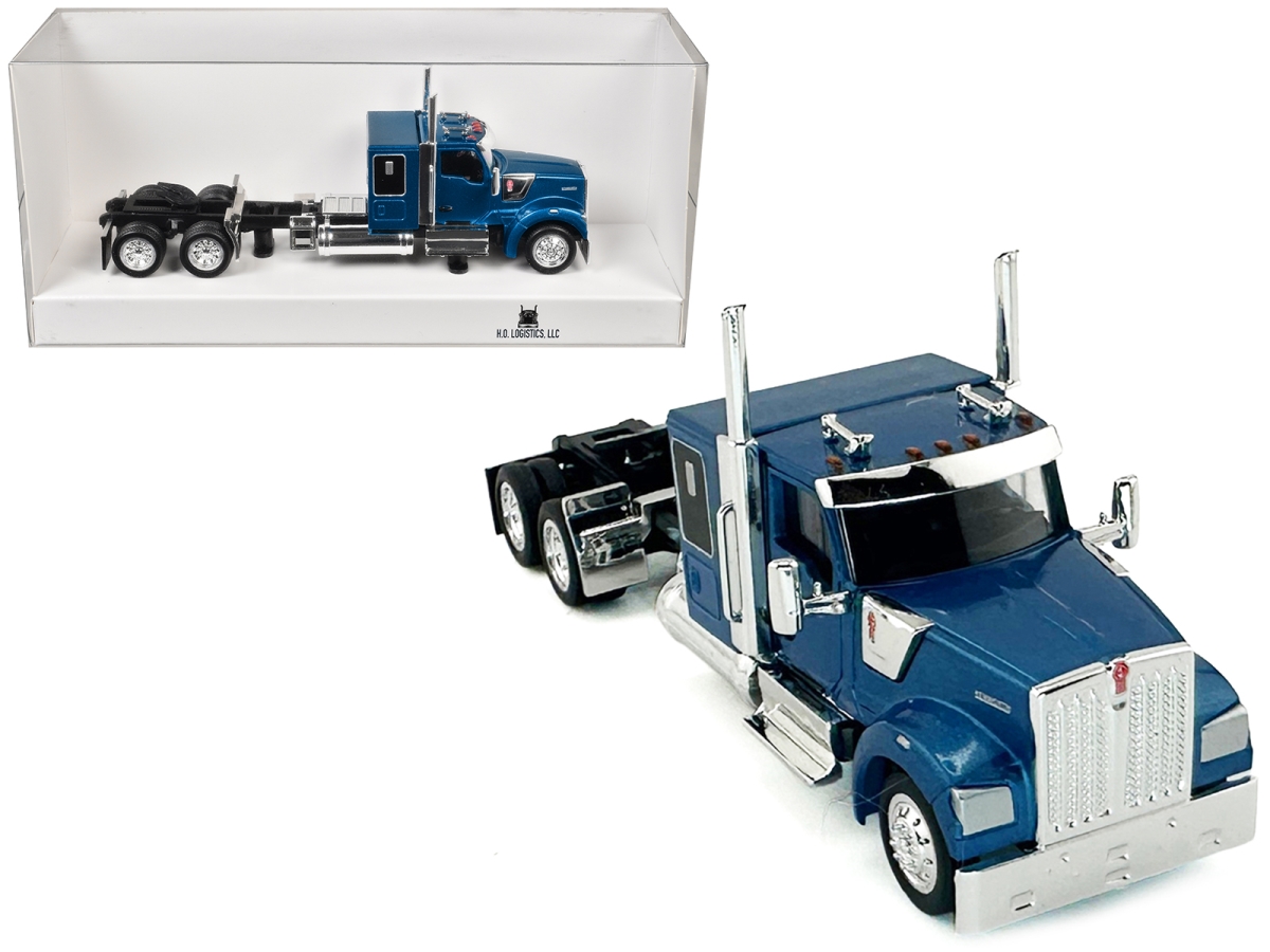 HL-990063 Kenworth W990 with Flat Top Sleeper Cab Blue Metallic 1-87 HO Scale Plastic Model Car
