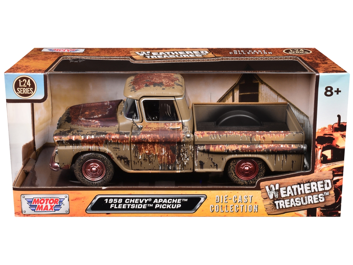 79072BRN 1958 Chevrolet Apache Fleetside Pickup Brown Rusted Weathered Treasures Series 1-24 Scale Diecast Model Car