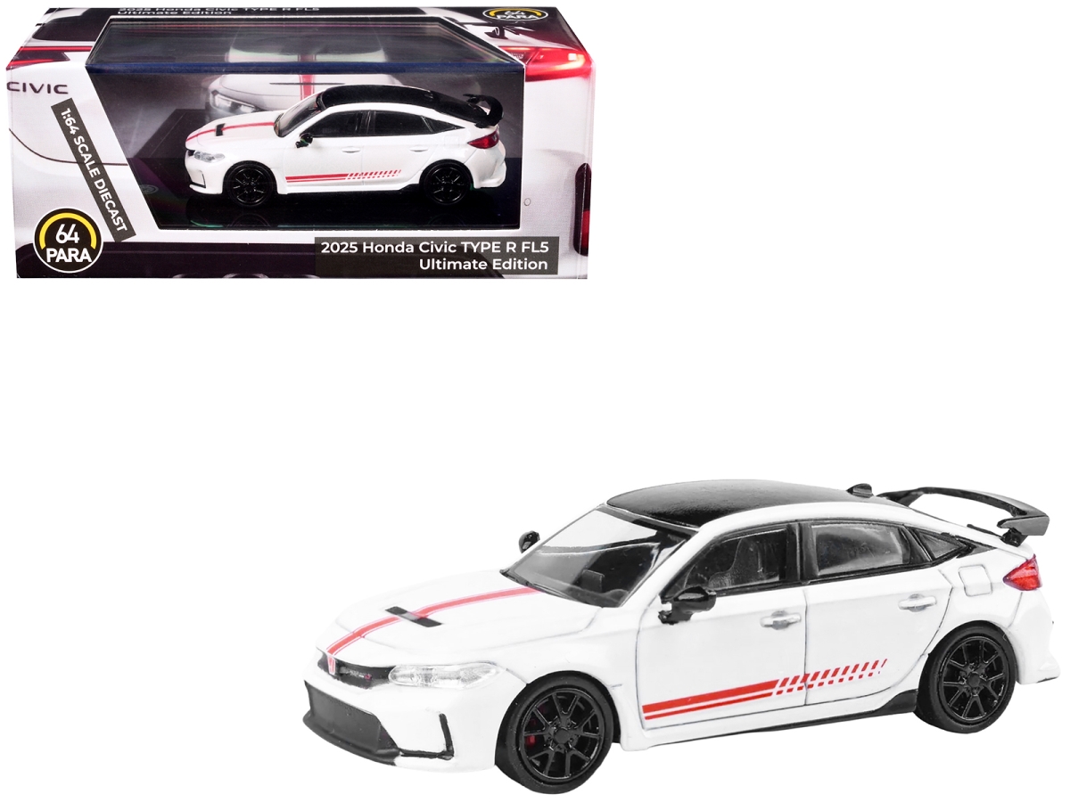 PA-55589 2025 Honda Civic Type R FL5 Ultimate Edition White with Red Stripes & Black Top 1-64 Scale Diecast Model Car