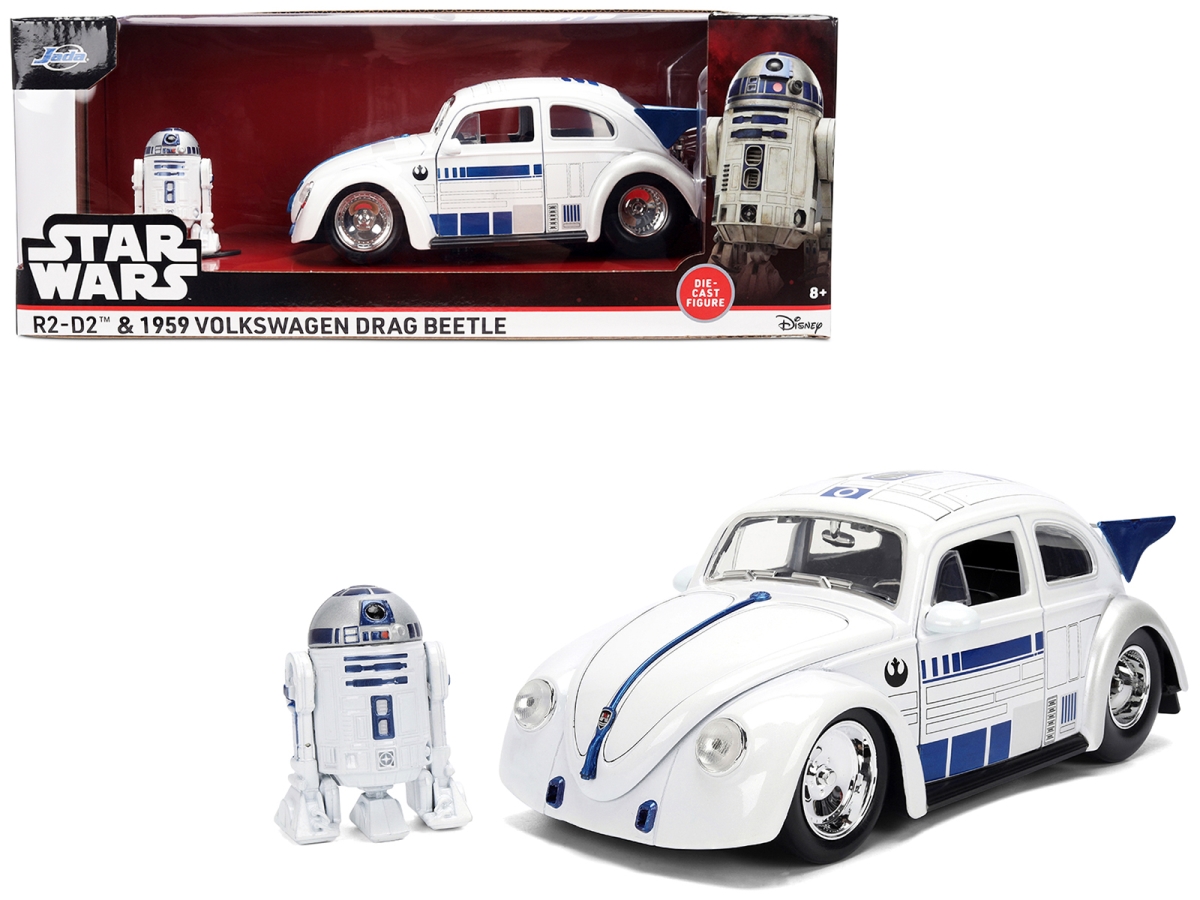 Jada 36912 1959 Volkswagen Drag Beetle White with Graphics & R2-D2 Figure Star Wars Franchise Hollywood Rides Series 1-24 Scale Diecast Model Car