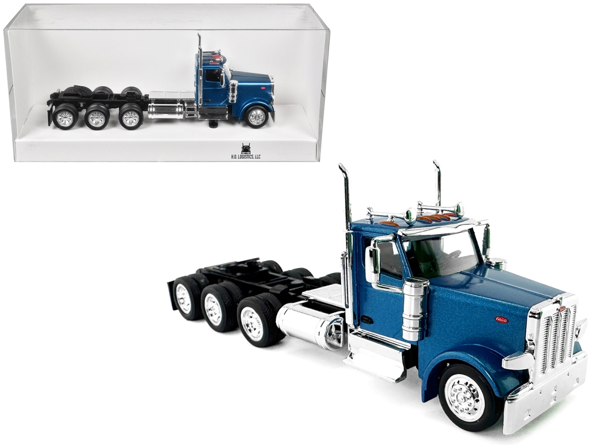 HL-589062 Peterbilt 589 3-Axel Day Cab Blue Metallic 1-87 HO Scale Plastic Model Car