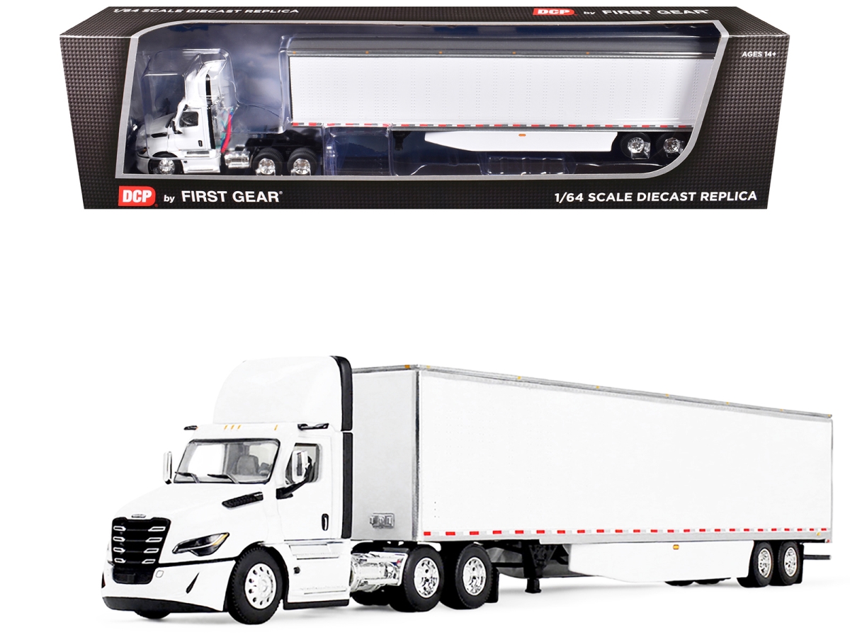 60-2001 53 ft. Freightliner Fifth Generation Cascadia Day Cab & Utility Trailer with Skirts White 1-64 Scale Diecast Model