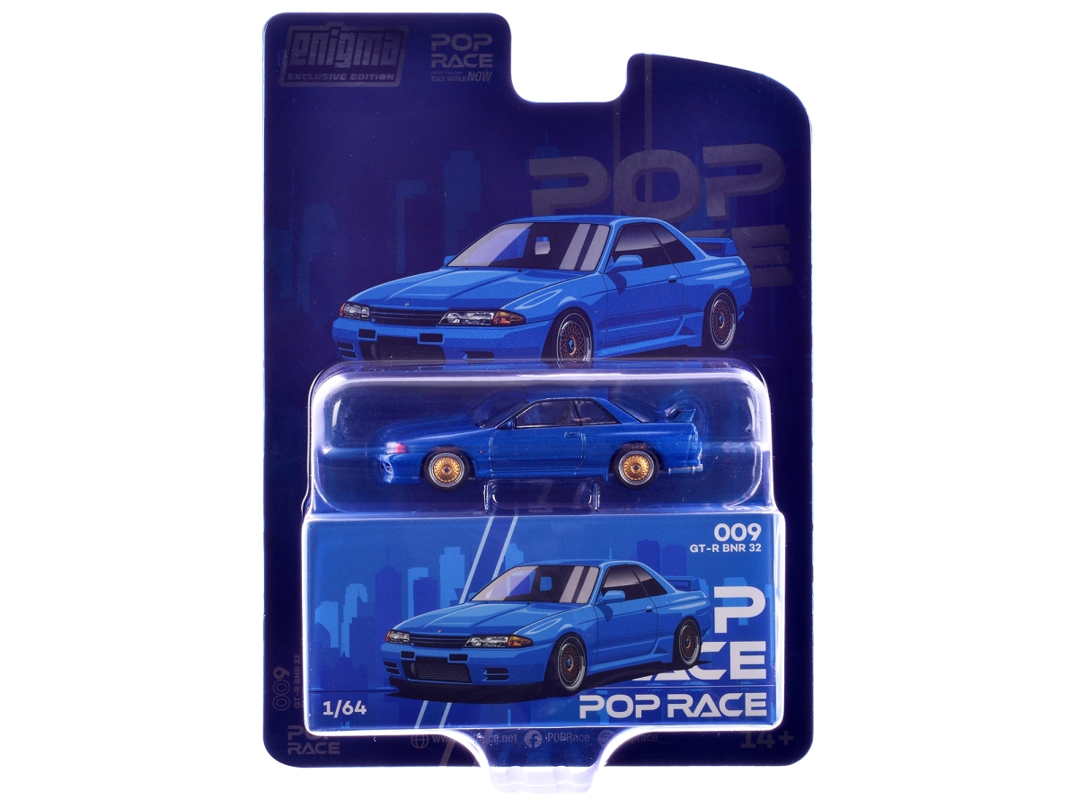 PR64-PRE009 Skyline GT-R BNR32 Right Hand Drive Blue Metallic Enigma Exclusive Edition 1-64 Scale Diecast Model Car
