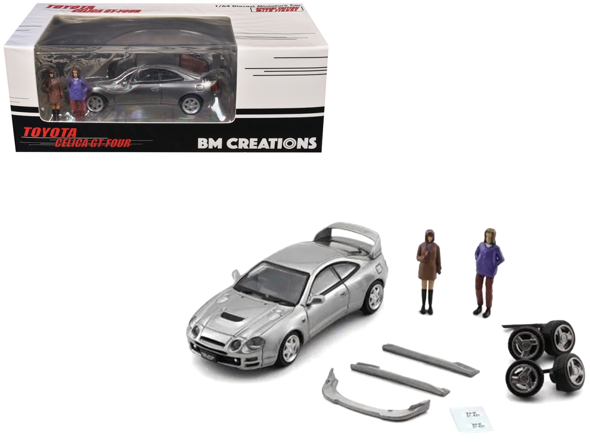 64B0415 Toyota Celica GT-Four RHD Right Hand Drive ID Silver Metallic with 2 Figures & Accessories 1-64 Scale Diecast Model Car