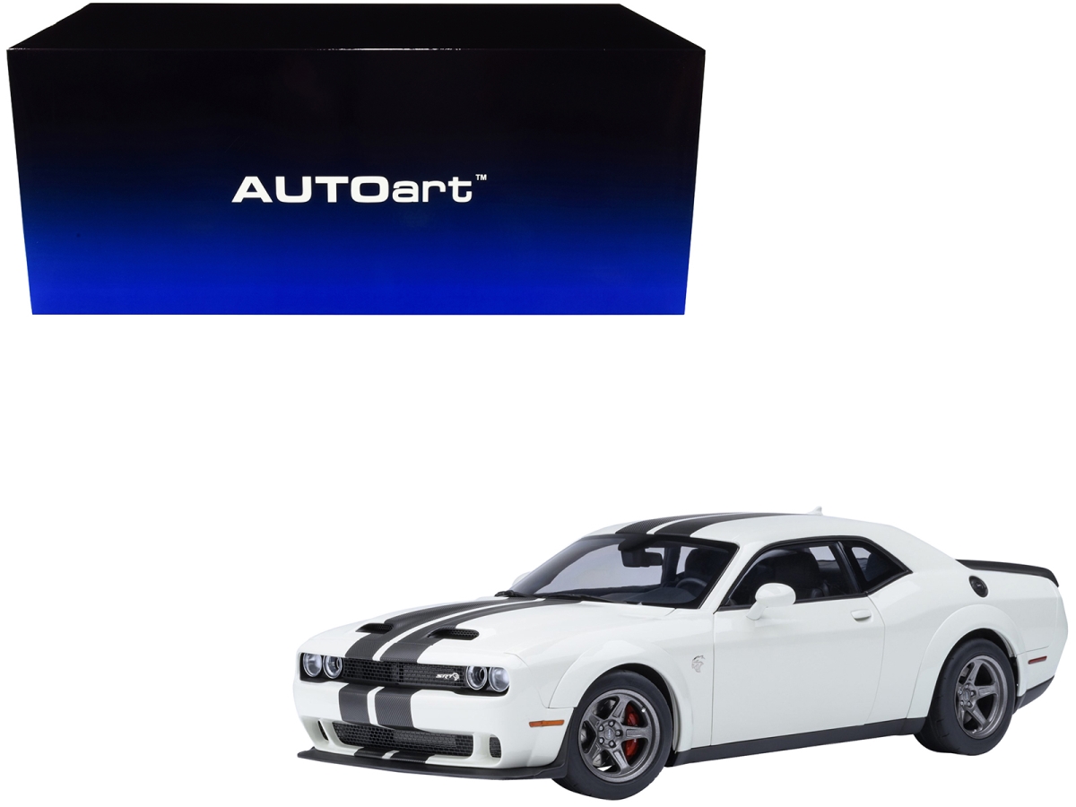 71766 2023 Dodge Challenger SRT Super Stock Knuckle White with Carbon Stripes 1-18 Scale Model Car