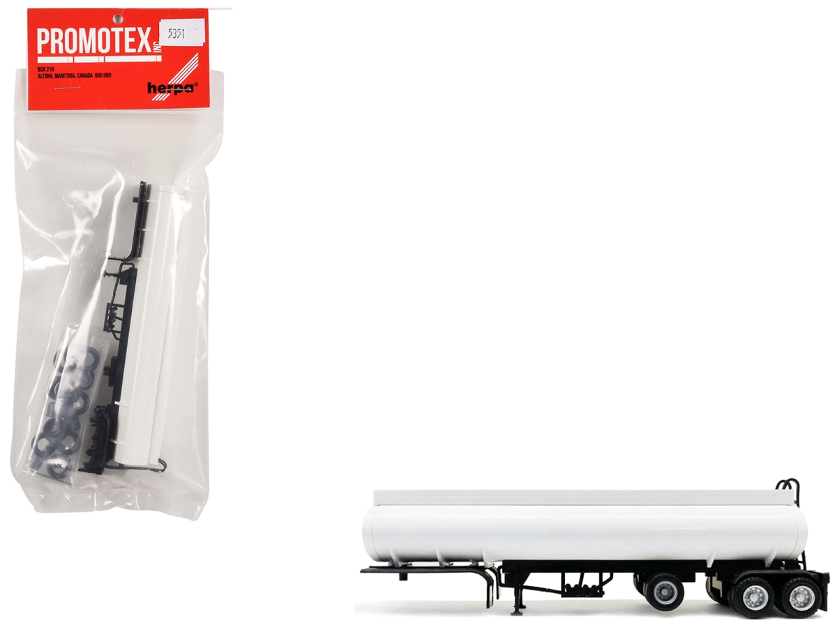 005351W Tag-Axle Elliptical Tanker Trailer White 1-87 HO Scale Plastic Model