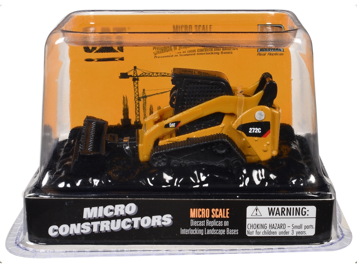 85733CS CAT Caterpillar 272C Compact Track Loader with Broom Yellow Micro-Constructor Series Diecast Model