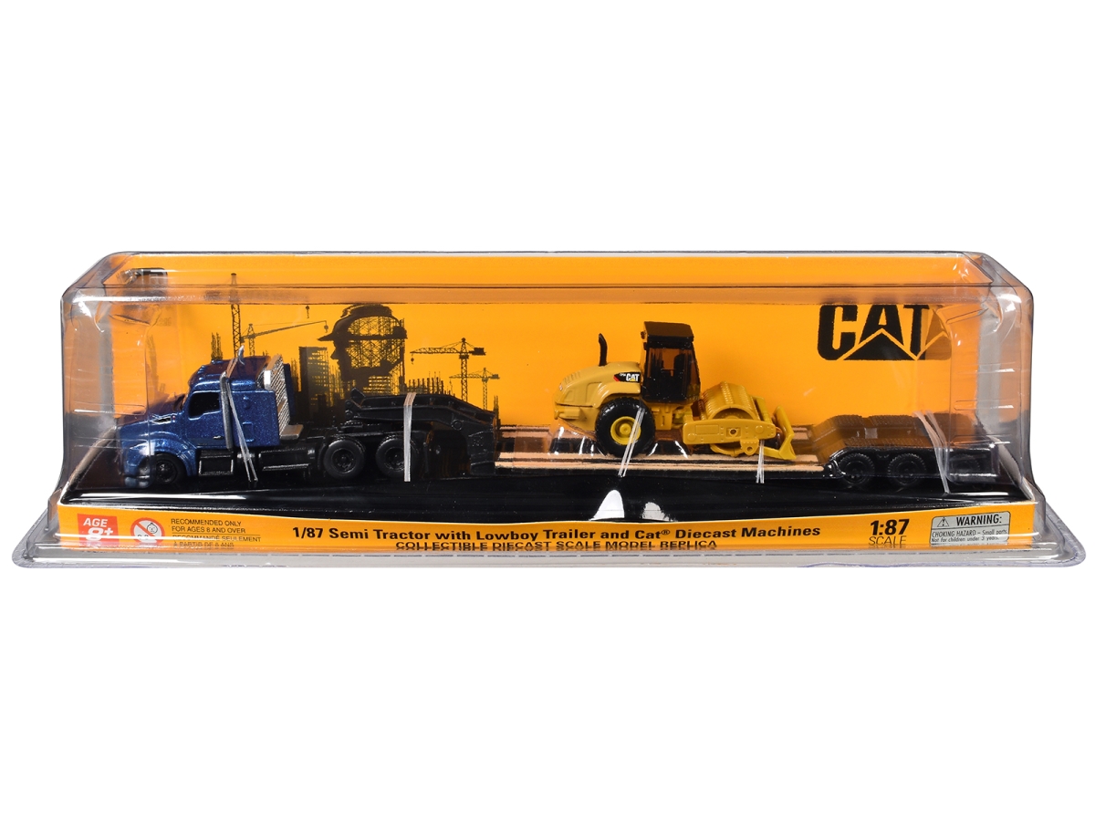 Diecast Masters 1/87 Kenworth T880s Sbfs 40in Sleeper Tandem Tractor w/ Lowboy & Caterpillar L Hydraulic Excavator - Yellow