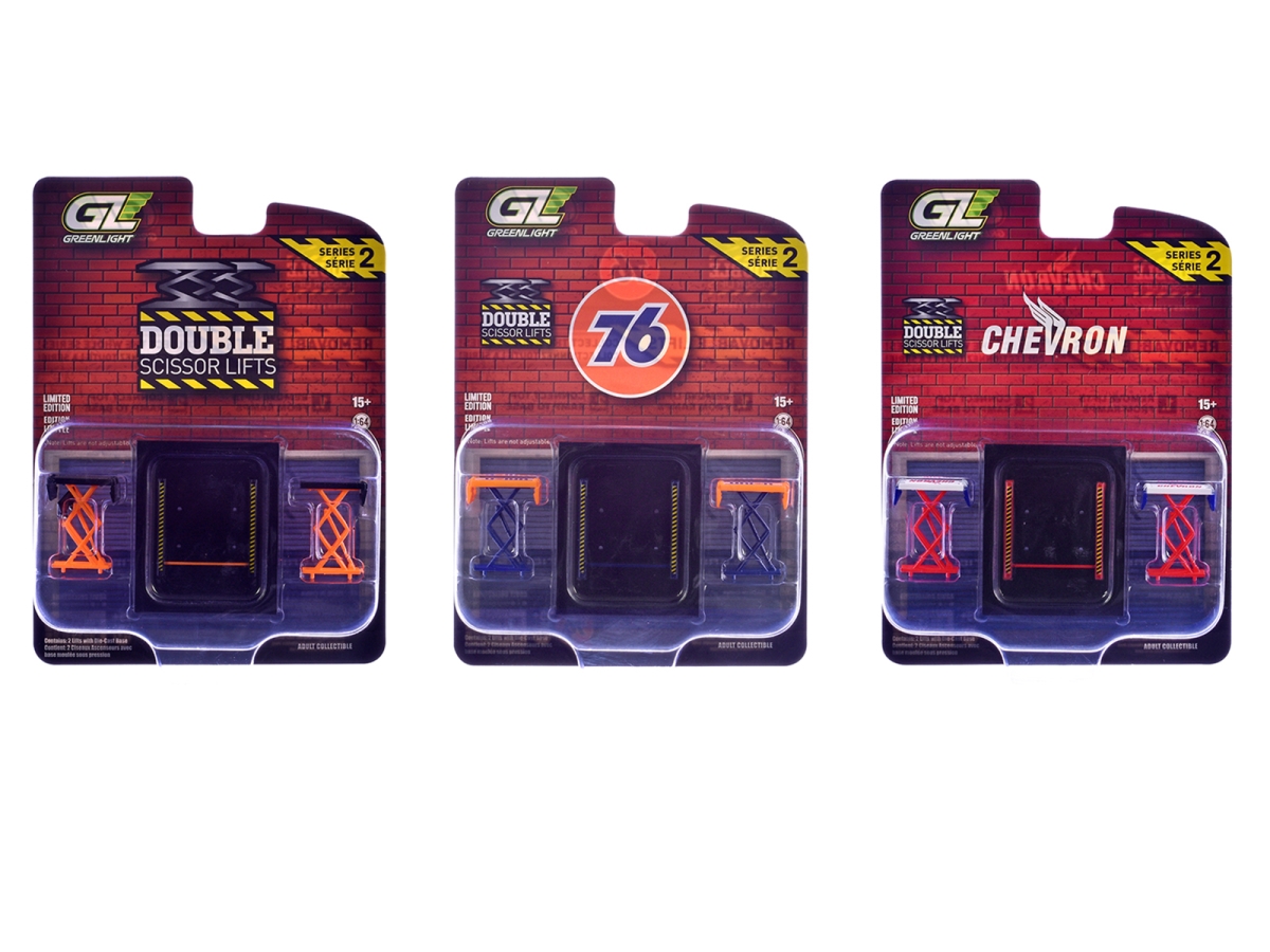 16220-A-B-C Automotive Double Scissor Lifts Series No.2 Set of 3 Piece 1-64 Scale Diecast Models