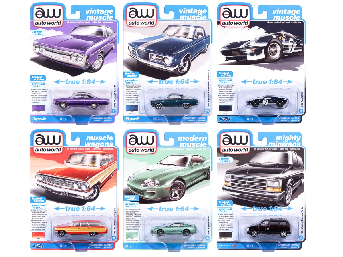 64522B  Premium 2025 Release 3 Set B of 6 Piece 1-64 Scale Diecast Model Cars