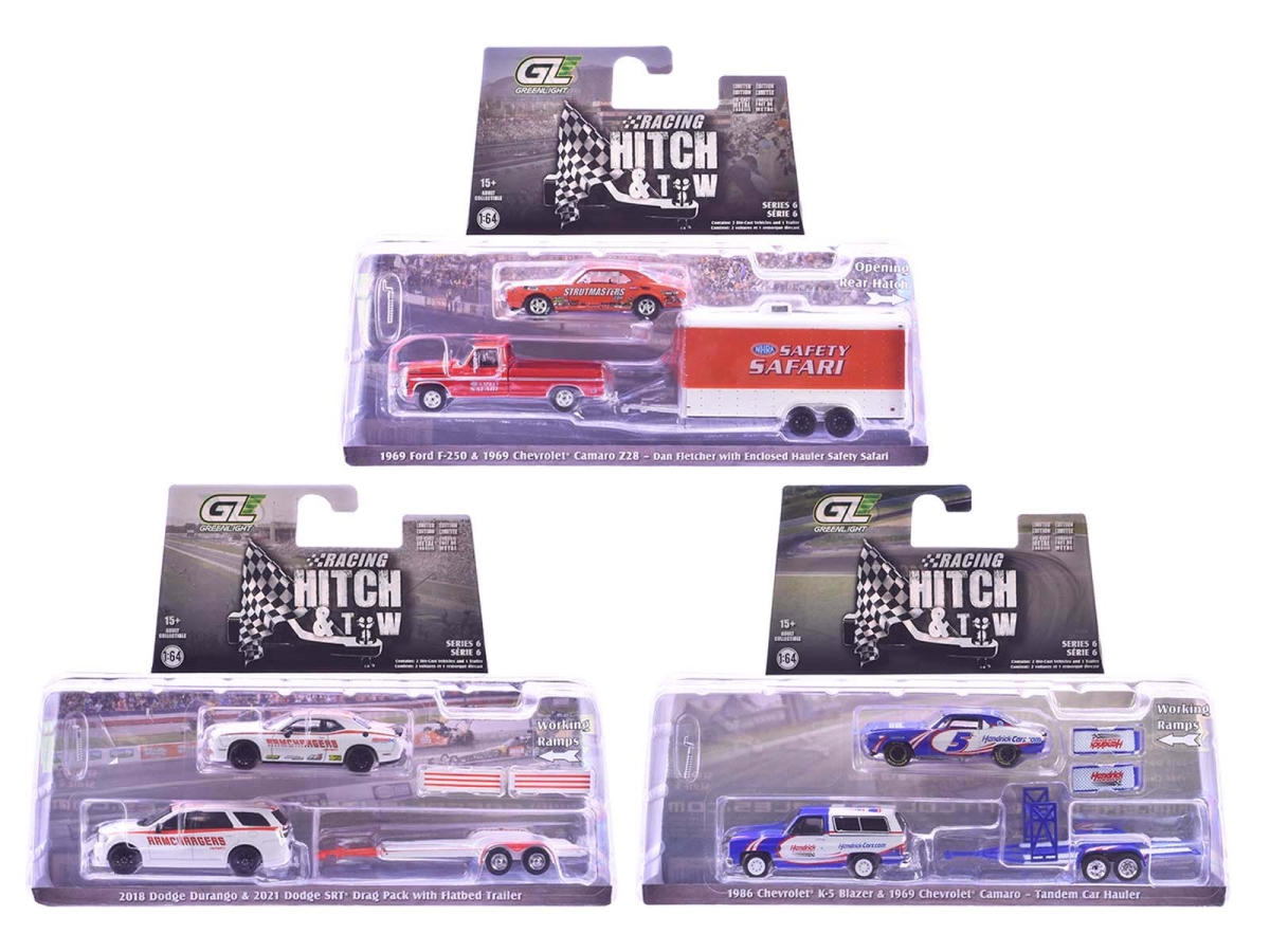 31190-A-B-C Racing Hitch & Tow Series No.6 Set of 3 Piece 1-64 Scale Diecast Model Cars