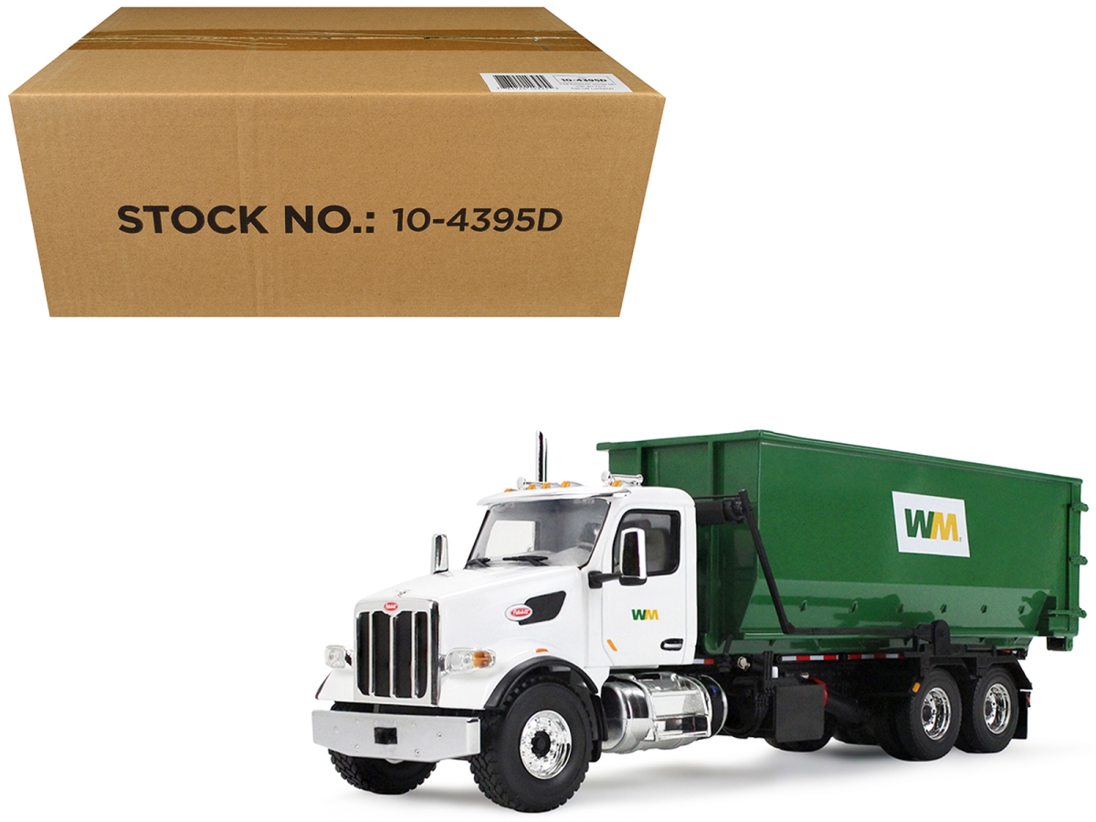 FG10-4395D Peterbilt 567 Refuse Garbage Truck with 40 Yard Roll-Off Container Waste Management White & Green 1-34 Scale Diecast Model