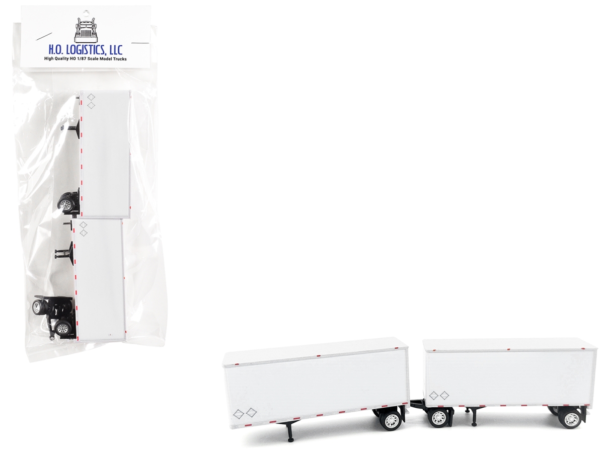 HL-149 28 Dry Van Double Pup Trailers White 1-87 Scale HO Scale Plastic Model - Set of 2
