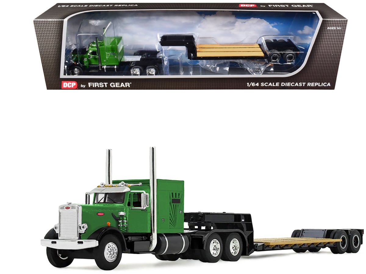 60-2219 Peterbilt 351 with 60 Vintage Sleeper & Rogers Vintage Lowboy Trailer Green with Black Trailer 1-64 Scale Diecast Model