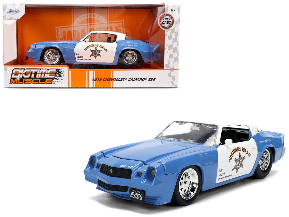 Jada 36626 1979 Chevrolet Camaro Z28 Police Highway Drag Blue & White Bigtime Muscle Series 1-24 Scale Diecast Model Car