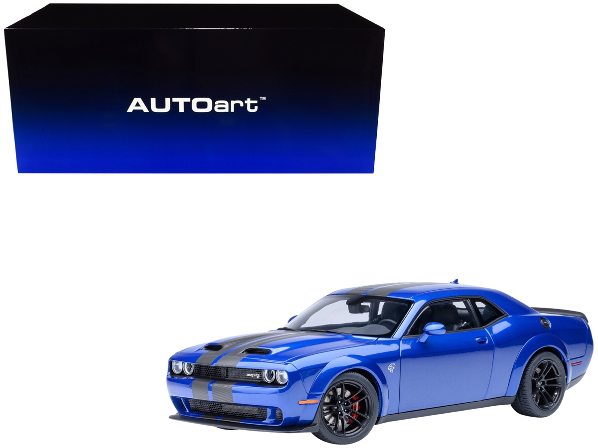 71763 2022 Dodge Challenger SRT Jailbreak Indigo Blue Metallic with Carbon Stripes 1-18 Scale Model Car