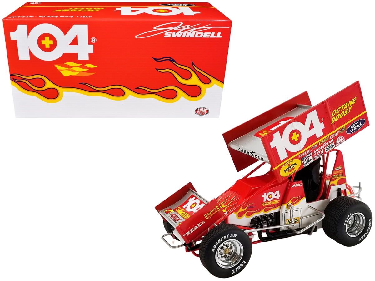A1809527 Winged Sprint Car No.104 Plus Jeff Swindell Octane Boost Red with Graphics National Sprint Car Hall of Fame 1-18 Scale Diecast Model Car
