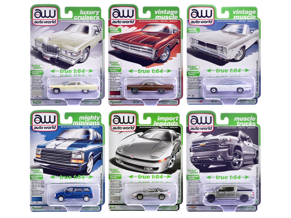 Autoworld 64532B  Premium 2026 Release 1 Set B of 6 Piece 1-64 Scale Diecast Model Cars