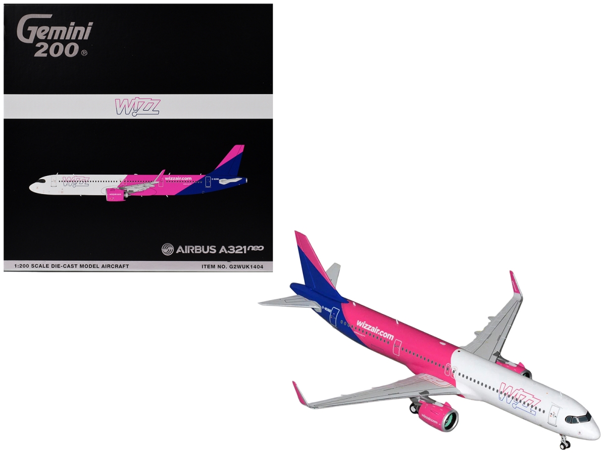 G2WUK1404 Airbus A321neo Commercial Aircraft Wizz Air G-WUNB White & Pink with Purple Tail Gemini 200 Series 1-200 Scale Diecast Model