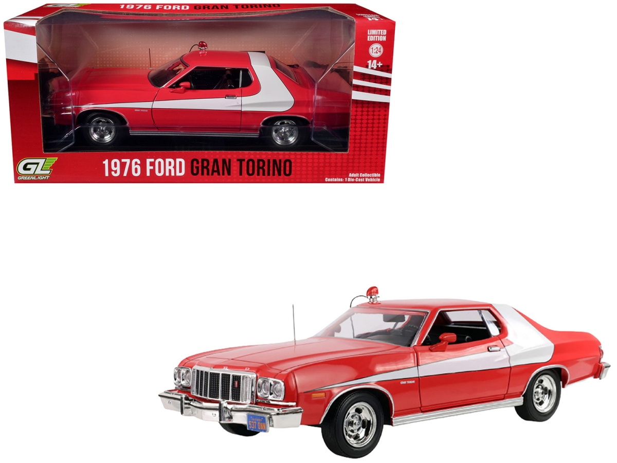 84221 1976 Ford Gran Torino Red with White Graphics Hollywood Greatest Hits Series 1-24 Scale Diecast Model Car