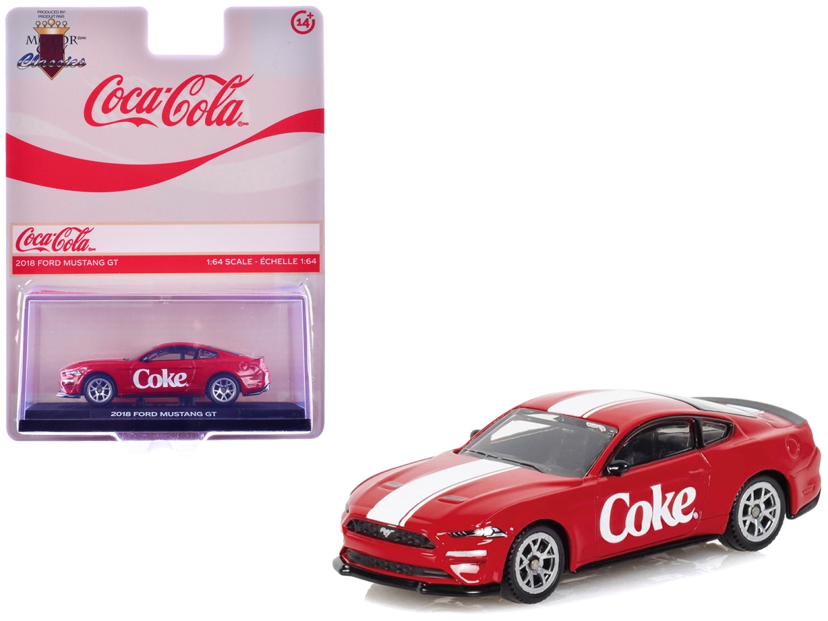 450030 2018 Ford Mustang GT Coca-Cola Red with White Stripes 1-64 Scale Diecast Model Car